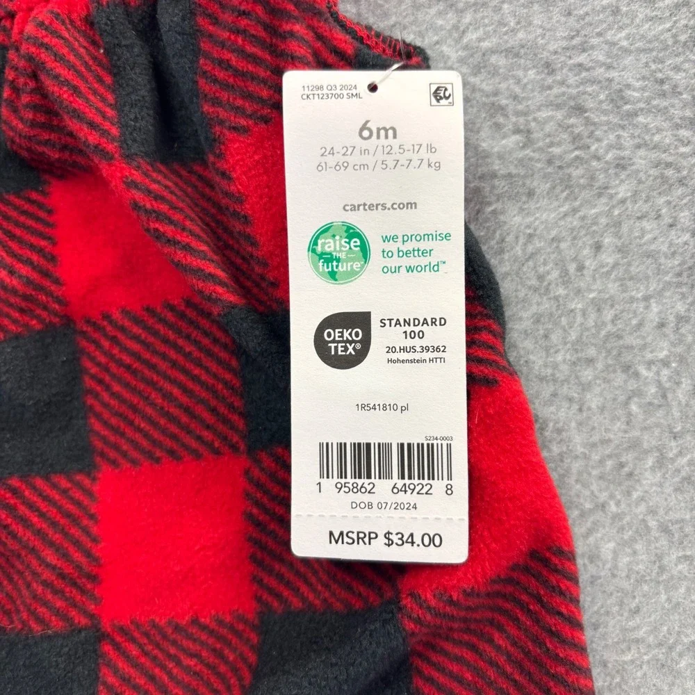 Carters‎ Baby Girl Red Black Buffalo Plaid Fleece Vest Sherpa Lined Size 6m